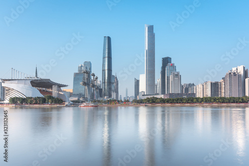 Guangzhou city skyline reflection of  river landscape