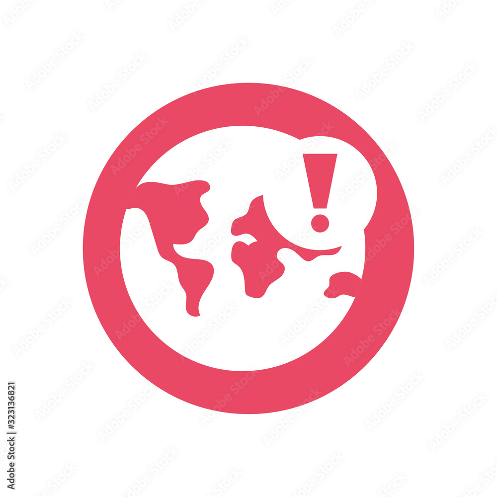 earth planet with warning sign icon, block style earth planet with warning sign icon, block style