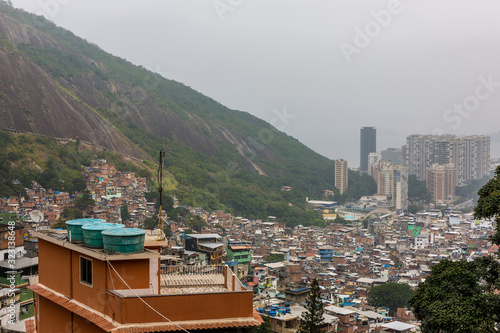 Rocinha favela, also known as a slum or shanty town, built on a steep hillside in the South Zone of Rio Di Janeiro, Brazil, South America