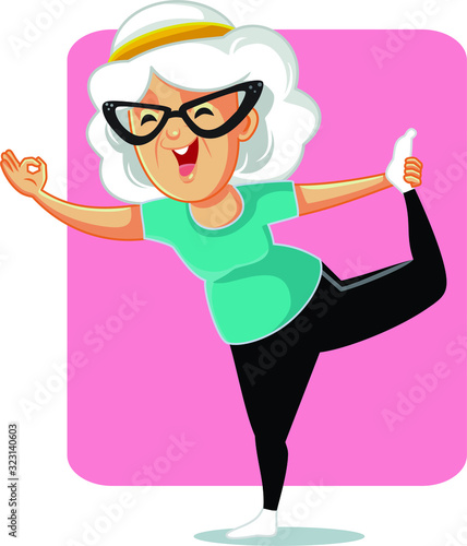 Senior Lady in Yoga Pose Vector Cartoon
