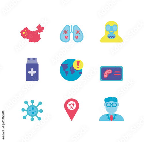 medical and virus concept, flat style icon set