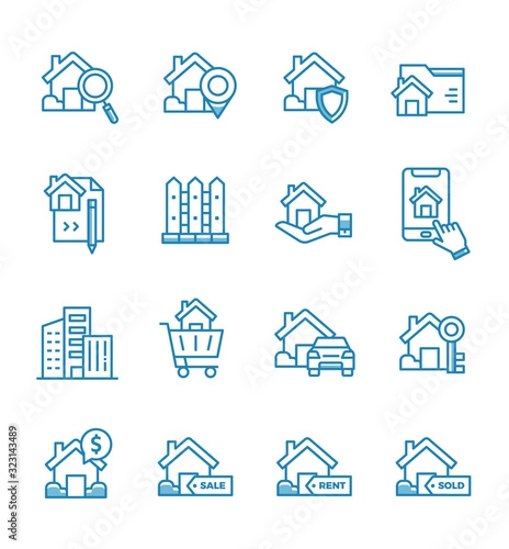 Set of real estate icons with outline style.