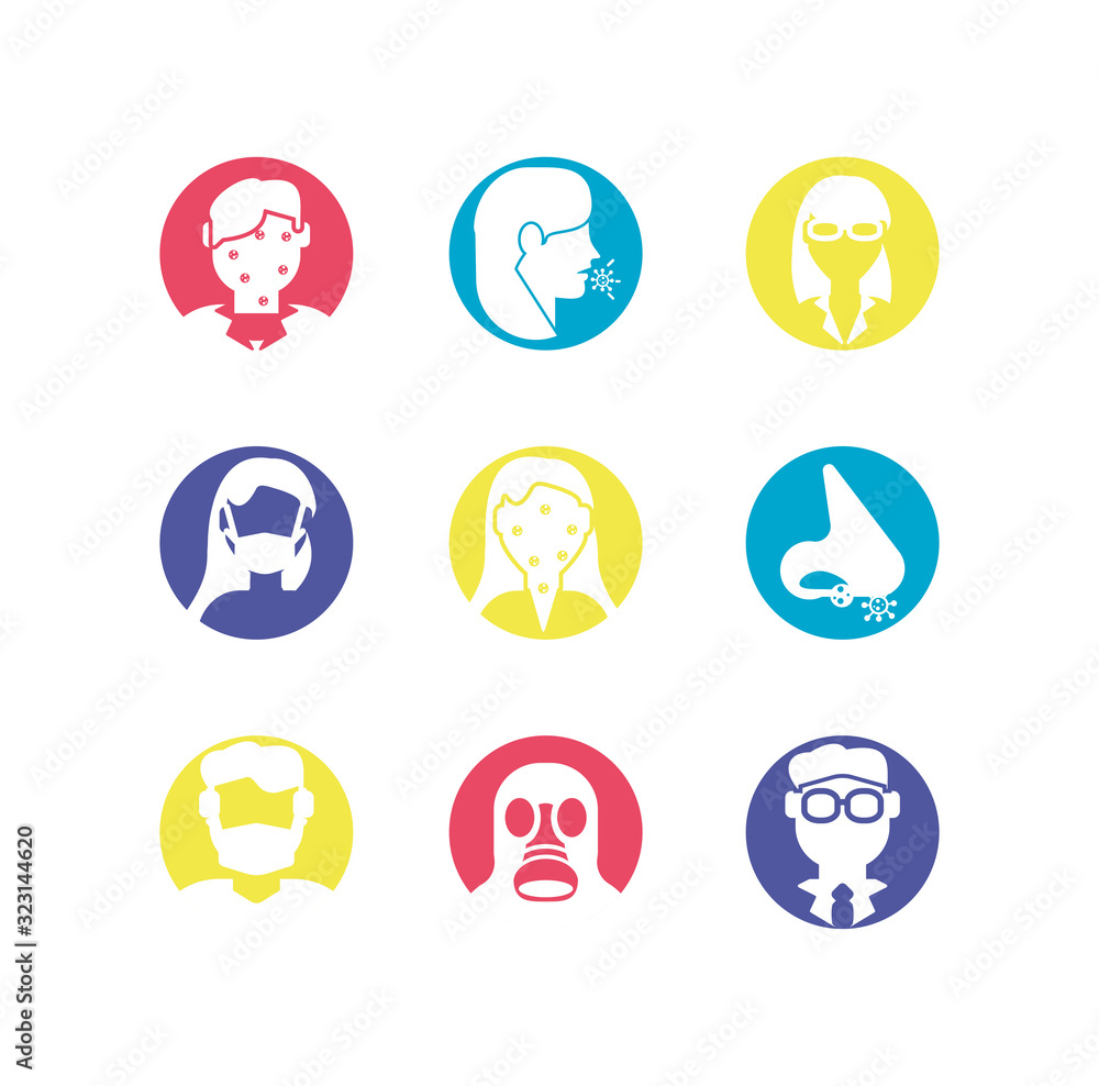 virus alert and medical icons set, block style virus alert and medical icons set, block style