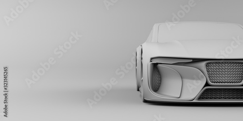 Clay rendering of electric powered sports coupe with copy space, 3D rendering image. 