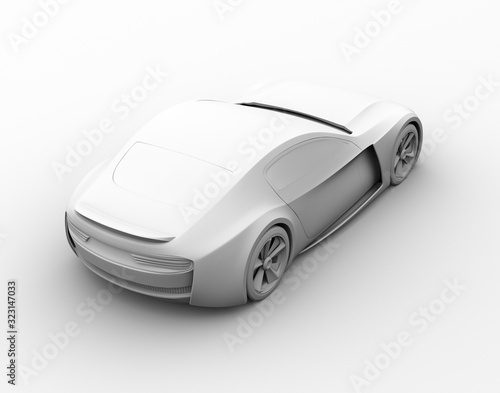 Rear view of electric powered sports coupe in clay rendering style. 3D rendering image. 
