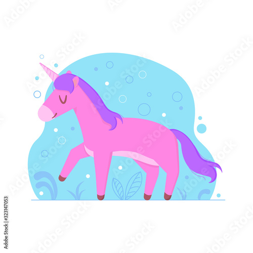 Cute cartoon unicorn. Magical animals. Fairytale concept. Stock vector illustration in cartoon flat style isolated on white background. Can be used as poster or print for kids textile.