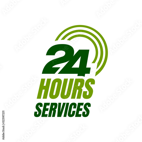 24 hour service logo vector icon. Standby 24/7 sign day/night services button symbol