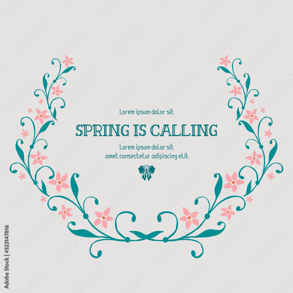 Spring calling celebration invitation card design, with beautiful leaf and floral frame design. Vector