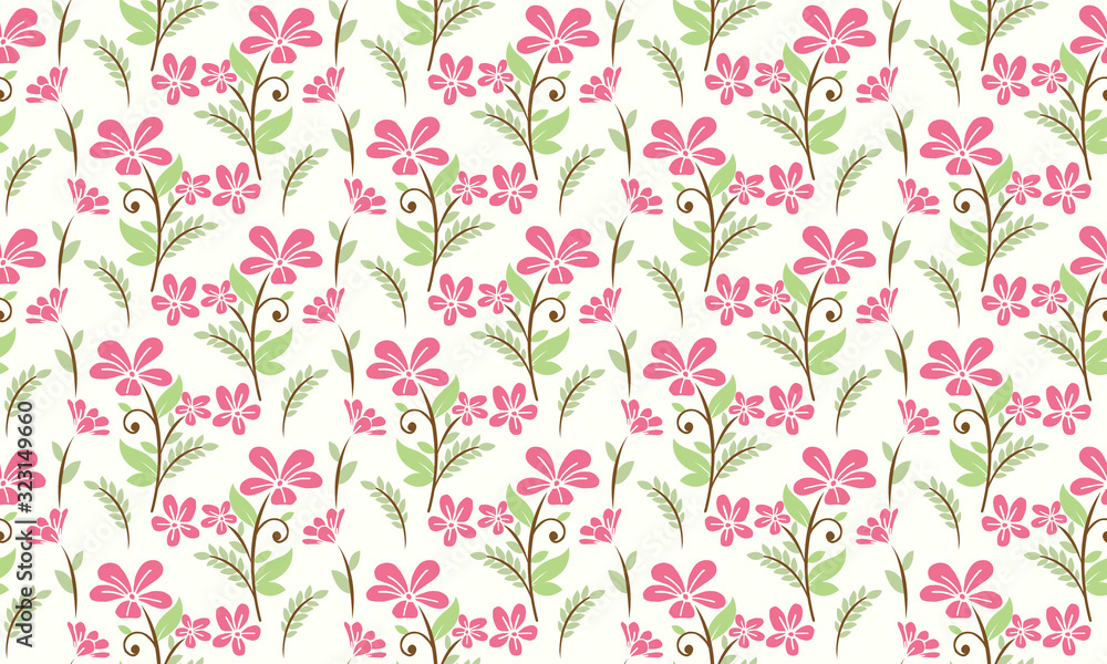 Elegant spring flower pattern background, with leaf and flower drawing.