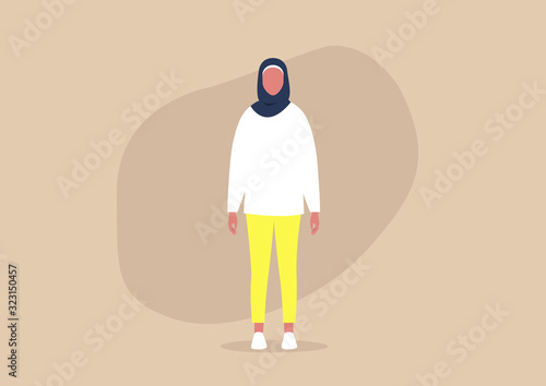 Young muslim female character wearing a hijab and casual clothes