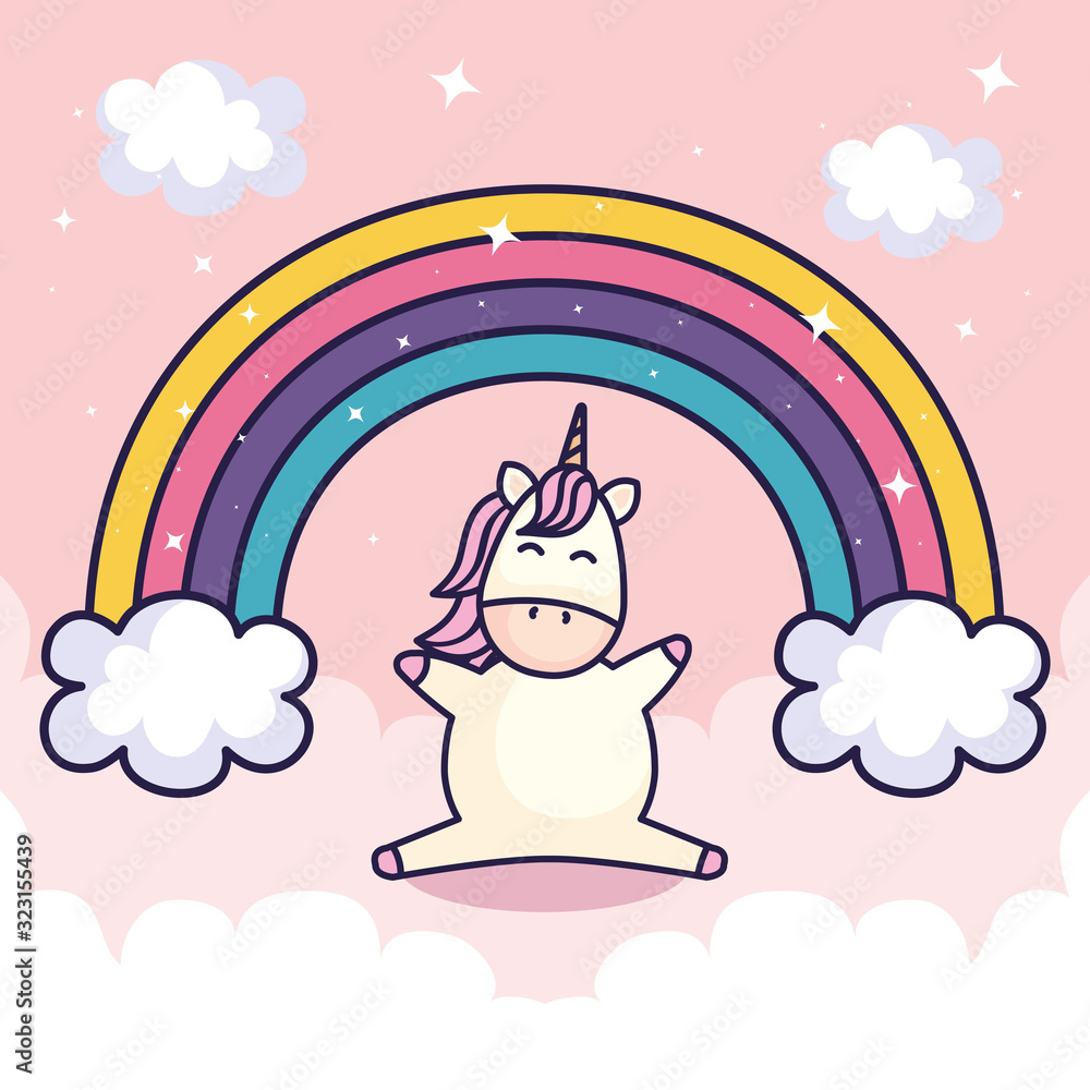 cute unicorn and rainbow with clouds vector illustration design cute unicorn and rainbow with clouds vector illustration design