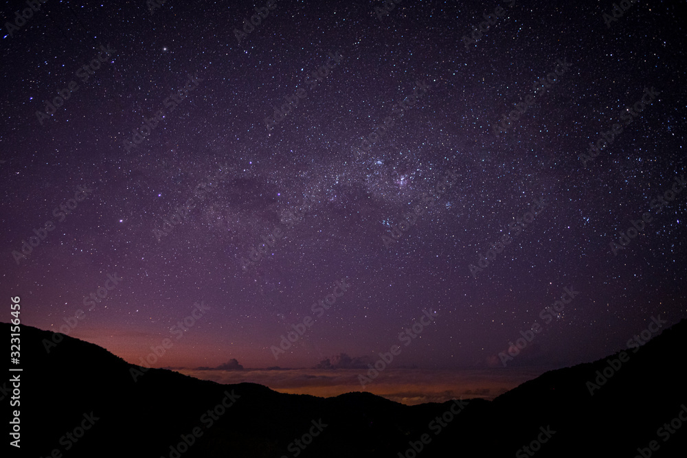 Night in San Gerardo de Dota, Costa Rica, starry sky and milky way, before dawn.
