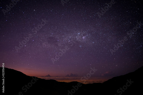 Night in San Gerardo de Dota, Costa Rica, starry sky and milky way, before dawn.