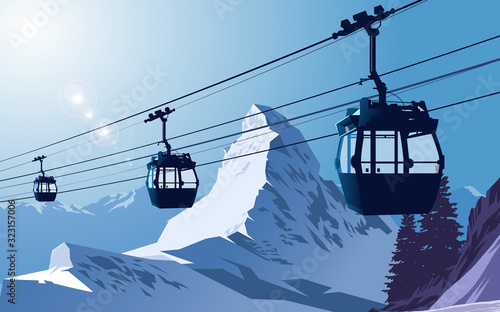 cable car on the snow mountain	 photo