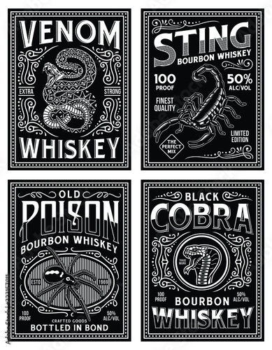 Vintage Whiskey Label T-shirt Graphic Collection In Black and White