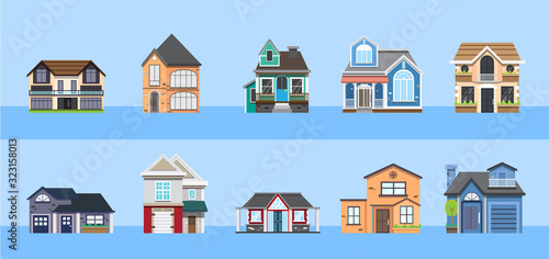 Apartment houses set. Residential buildings design elements collection. Isolated flat vector illustration