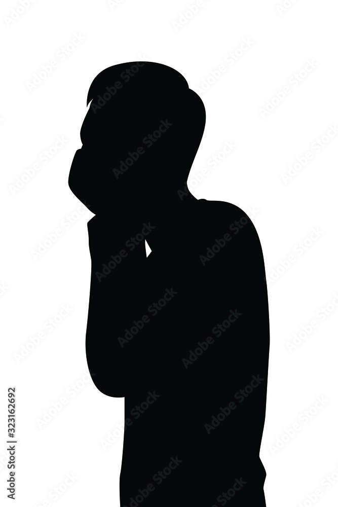 Young man with mask for protect virus or pollution silhouette vector