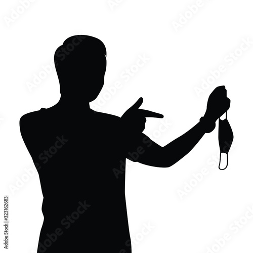 Young man with mask for protect virus or pollution silhouette vector