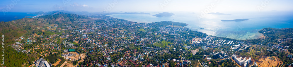 Aerial panorama of Phuket island, area of Rawai district