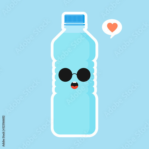 Cute and kawaii cartoon mineral water character. funny water bottle. Concept for healthy nutrition and drinking mineral water. flat design vector illustration, simple emoji and emoticon design