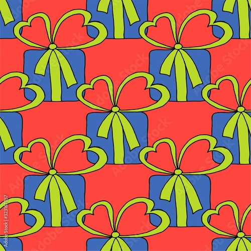 Valentine's day seamless pattern with hearts and gifts. Beautiful abstract pattern with Valentine's day seamless pattern for decorative design. Logo element for wedding illustration. Vintage design.