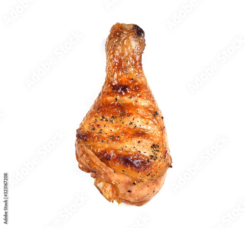 Grill roast bbq chicken leg isolated on white background