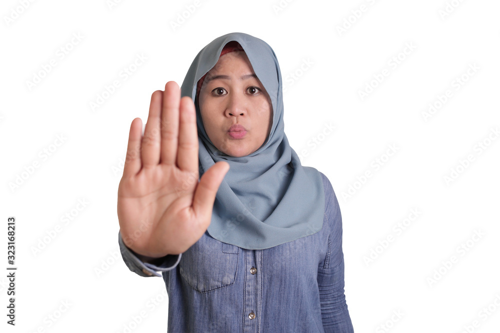 Muslim Woman Shows Stop Gesture Muslim Woman Shows Stop Gesture