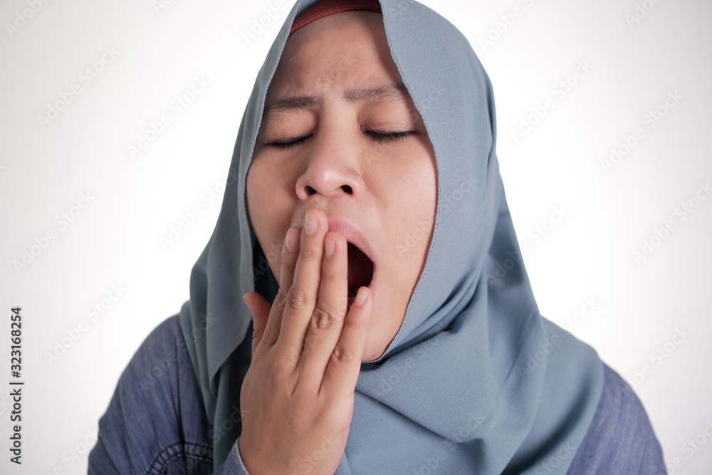 Tired Sleepy Muslim Lady Yawning Tired Sleepy Muslim Lady Yawning