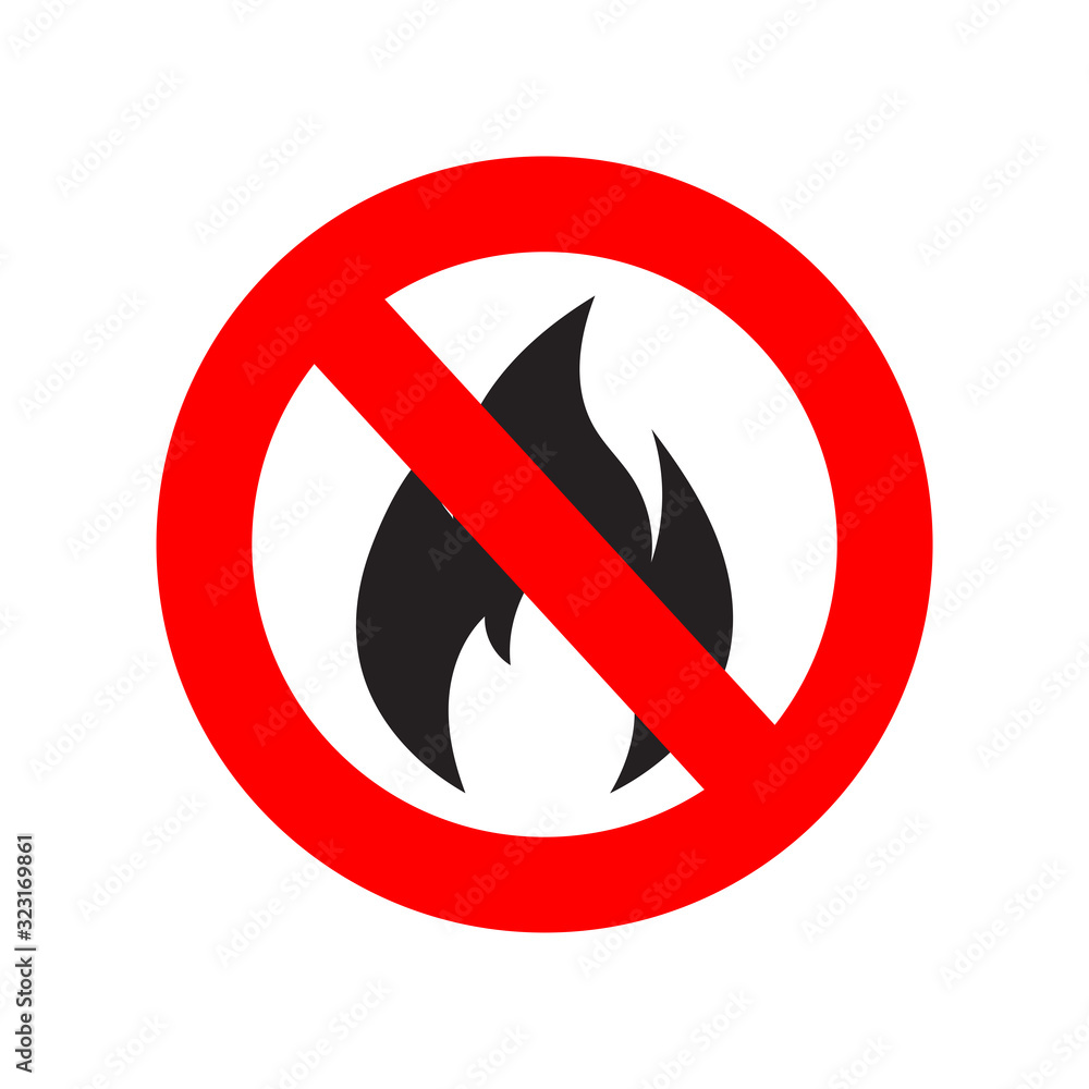 No Fire Vector Sign icon symbol. No open flame sign. No open flame sign. No fire prohibition sign. Flat vector illustration No Fire Vector Sign icon symbol. No open flame sign. No open flame sign. No fire prohibition sign. Flat vector illustration