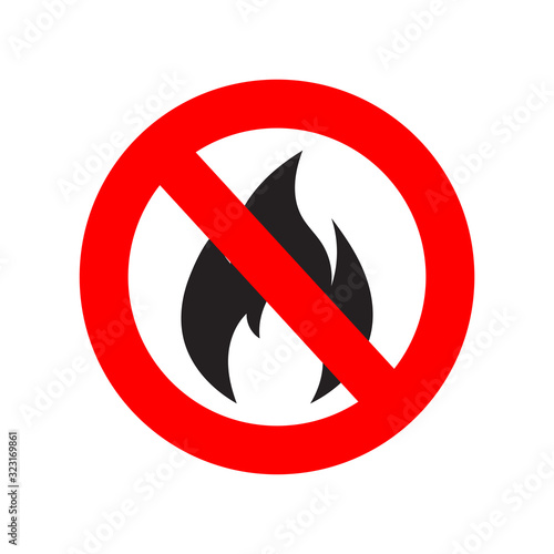No Fire Vector Sign icon symbol. No open flame sign. No open flame sign. No fire prohibition sign. Flat vector illustration