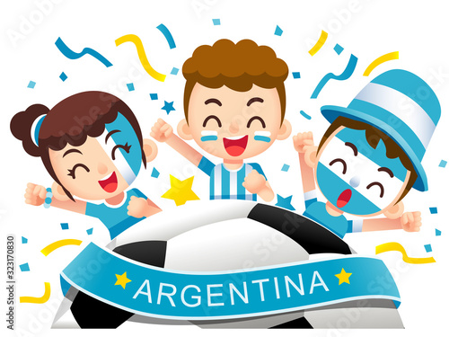 Vector illustration of Argentina football fans characters celebrating