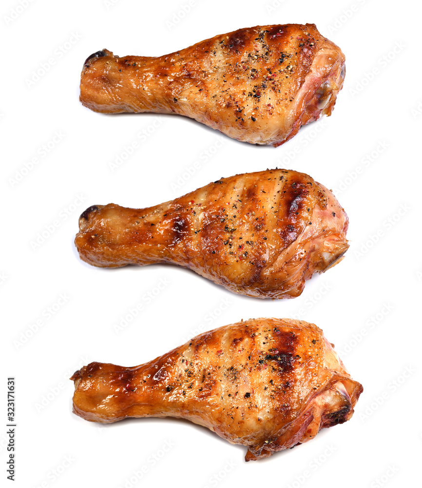 Grill roast bbq chicken leg isolated on white background Grill roast bbq chicken leg isolated on white background