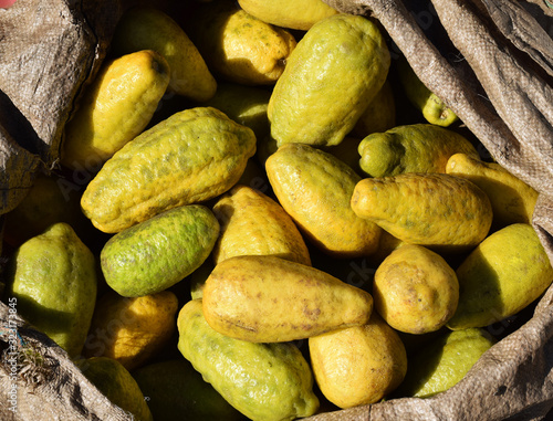 Big lemon also known as Gondhoraj Lebu in bengali for sale at a market