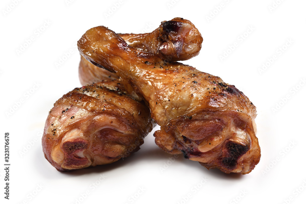 Grill roast bbq chicken leg isolated on white background Grill roast bbq chicken leg isolated on white background