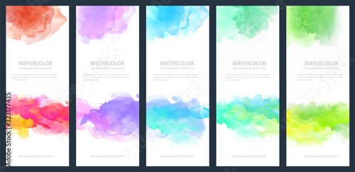 Set of light colorful vector watercolor vertical backgrounds for banner or flyer