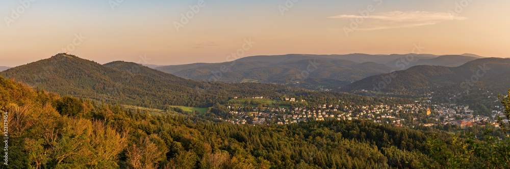 Fototapeta premium Evening light over the landscape of the Northern Black Forest near Baden-Baden, Baden-Wuerttemberg, Germany