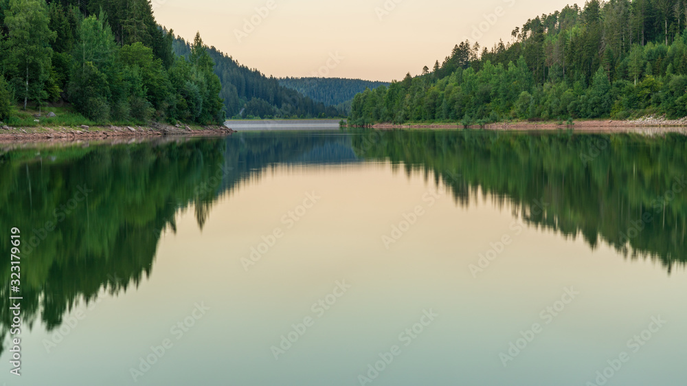 View over the Nagoldtalsperre (Nagold reservoir) in the Black Forest near Freudenstadt, Baden-Wuerttemberg, Germany