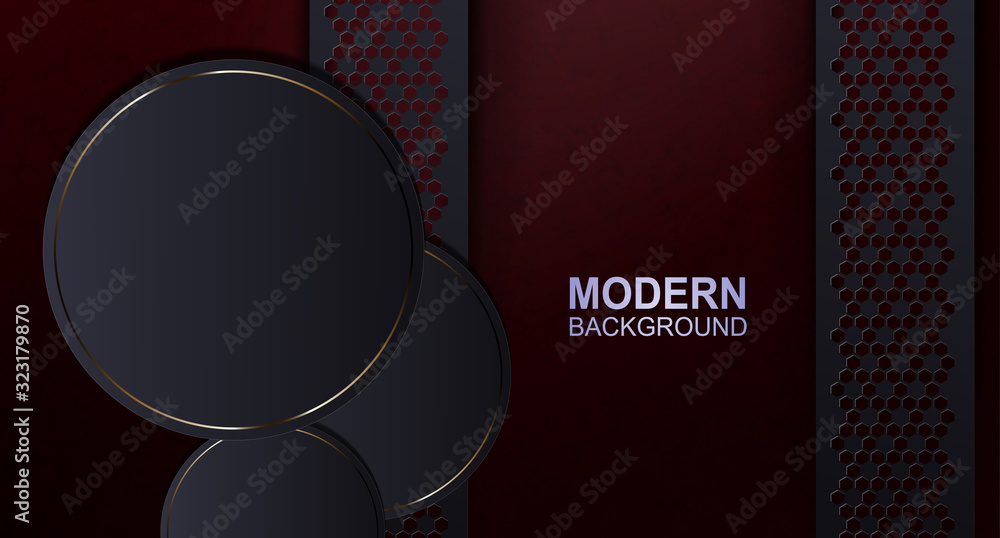Dark red texture background with round frames with a gold border Stock ...
