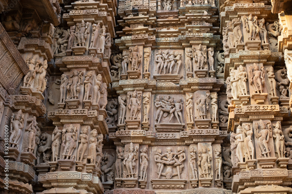 Erotic Sculptures, South wall, Mandapa and Sanctuary, Kandariya Mahadev Temple , Western Group, Khajuraho, Madhya Pradesh, India