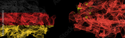 Photography Flags of Germany and China on Black background, Germany vs China Smoke Flags