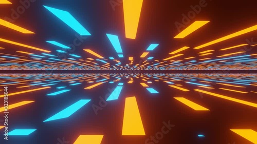 Abstract blue orange neon light laser zoom fast speed on black space for futuristic technology animation effect background illustration. photo