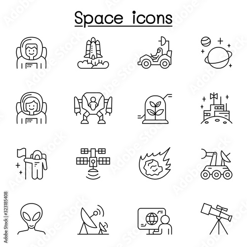 Space icon set in thin line style