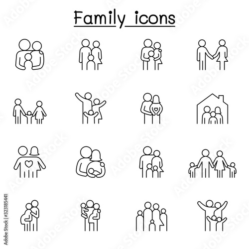 Family icon set in thin line style photo