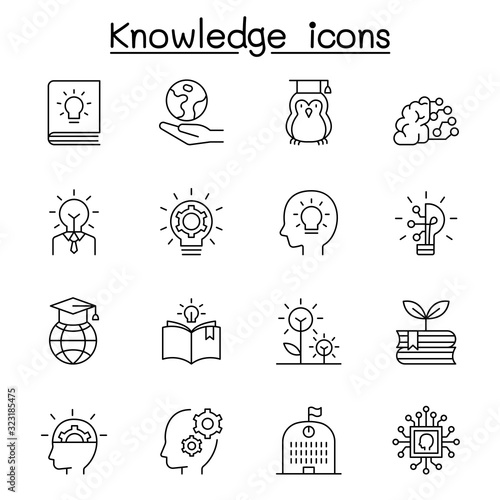 Knowledge, wisdom, creativity, idea icon set in thin line style photo