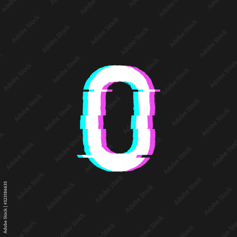 Number 0 or Zero with Glitch Effect Style for Countdown, Poster, Flyer, Banner. Vector Flat