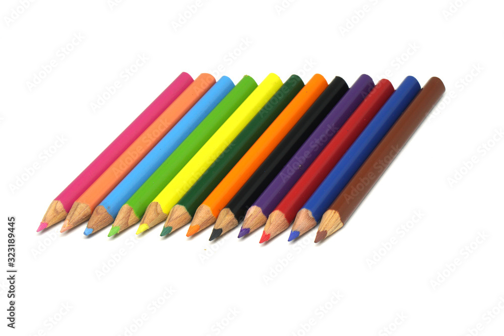 Colorful pencil or crayon for drawing isolated white background ,  Back to school concept  and copy space