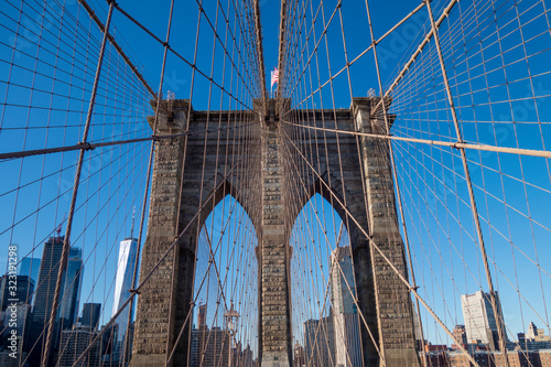 New York Brooklyn bridge facing the NYC Manhattan island