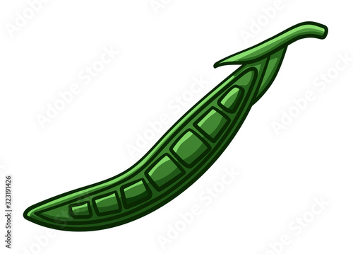 Green cartoon style peas on white background