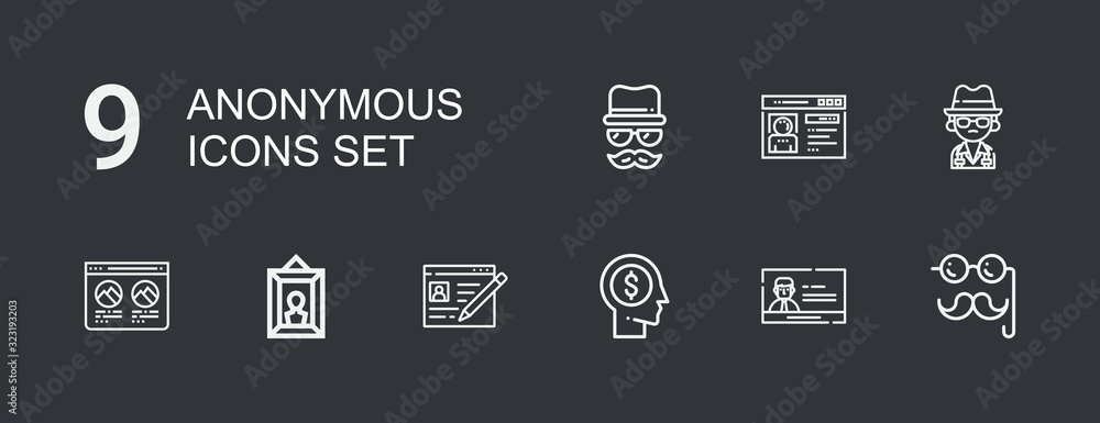 Editable 9 anonymous icons for web and mobile