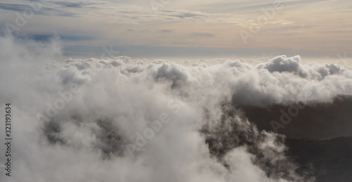 Snowdonia aerial view, Wales UK with low lying cumulous clouds